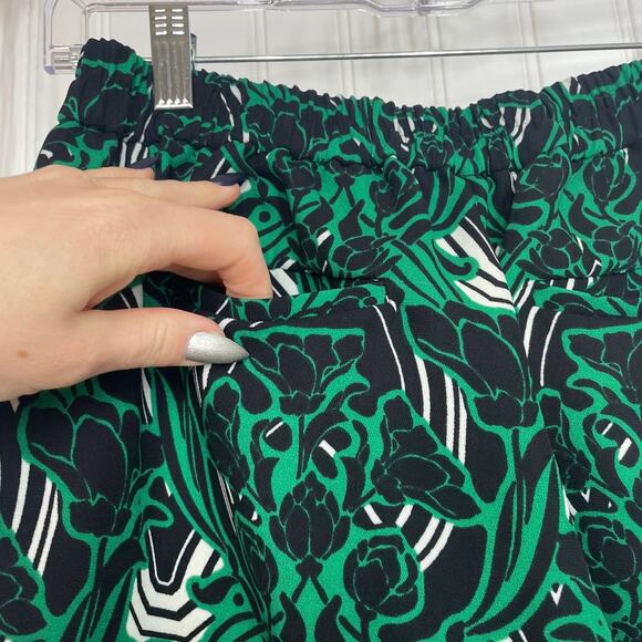 J. Crew Retro Floral Tuxedo Pants Green & Black Pull on High Waist Size 4 - Picture 4 of 9